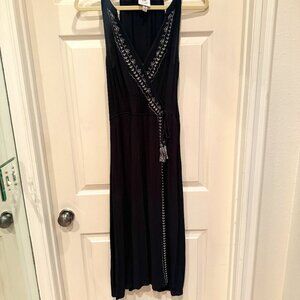 Knox Rose Black Midi Dress w/White Embroidered Trim Size M